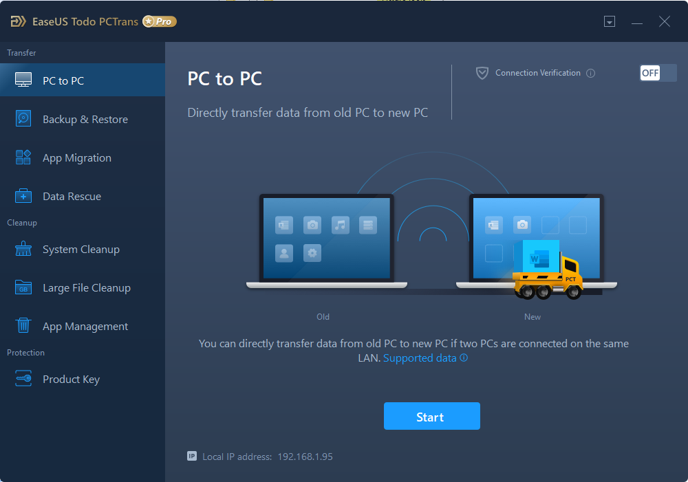 Select PC to PC transfer mode